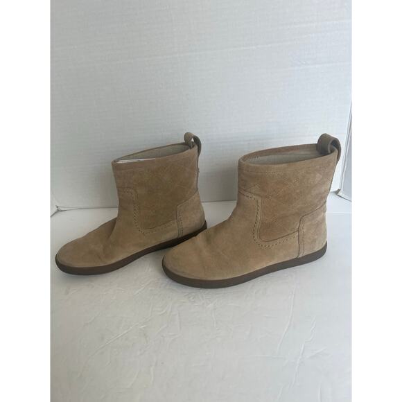 Tory Burch Alana Split Suede Straight Shearling Light Camel Booties 30950 Sz 8 - Picture 1 of 12